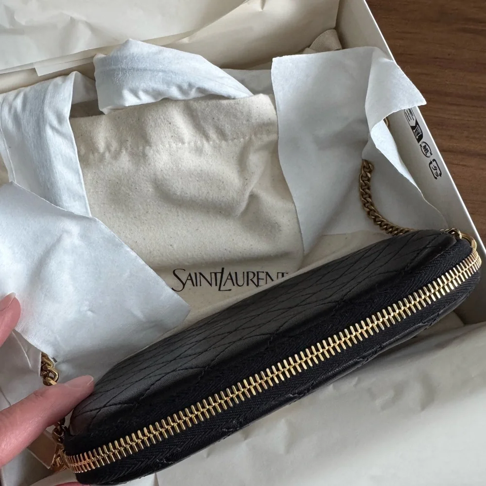 Saint Laurent Black Quilted Clutch with Gold Chain - Picture 3 of 5